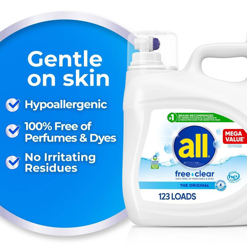 slide 3 of 5, All Unscented Free Clear for Sensitive Skin HE Liquid Laundry Detergent 123 Loads - 154 fl oz, 154 fl oz
