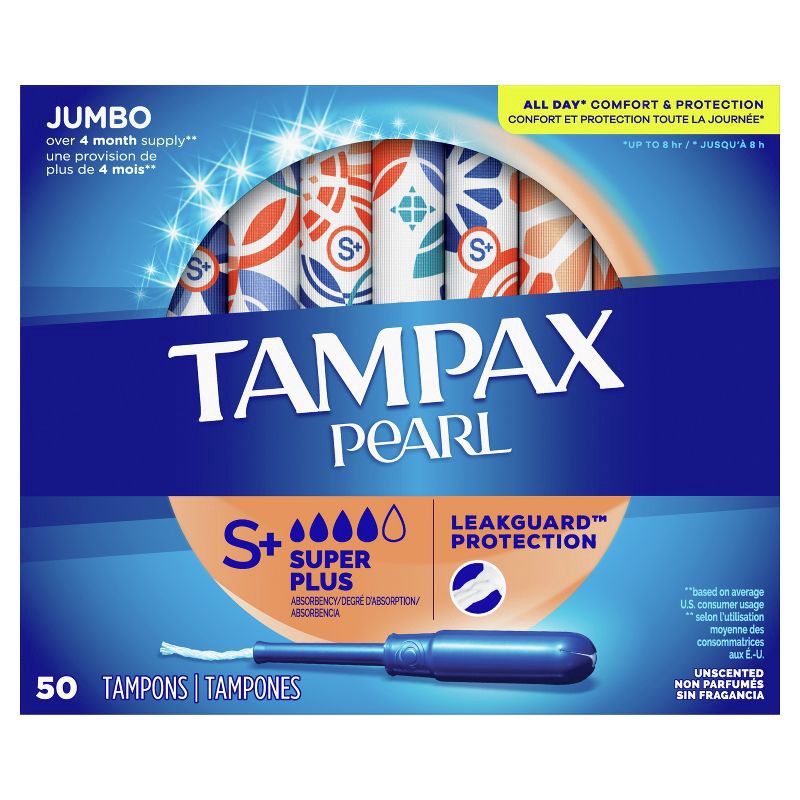 slide 9 of 10, Tampax Pearl Super Plus Absorbency Tampons - Unscented - 50ct, 50 ct