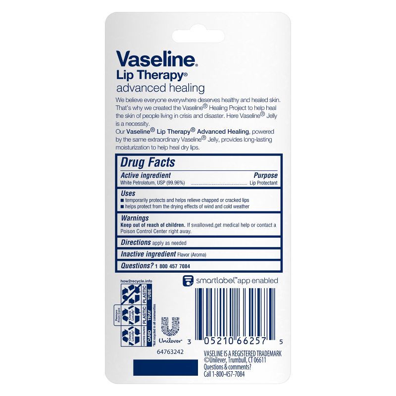 slide 4 of 9, Vaseline Lip Therapy Advanced Healing Fragrance free Moisturizer - 0.7oz/2ct, 2 ct; 0.7 oz