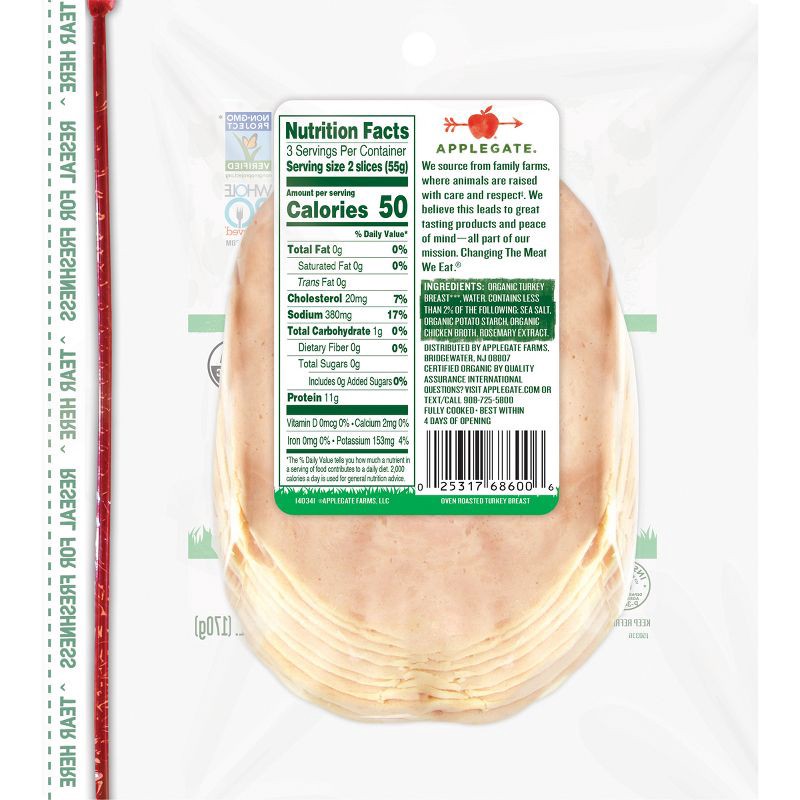 slide 2 of 5, Applegate Farms Applegate Organic Oven Roasted Turkey Breast - 6oz, 6 oz