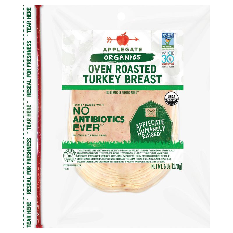slide 1 of 6, Applegate Farms Applegate Organic Oven Roasted Turkey Breast - 6oz, 6 oz