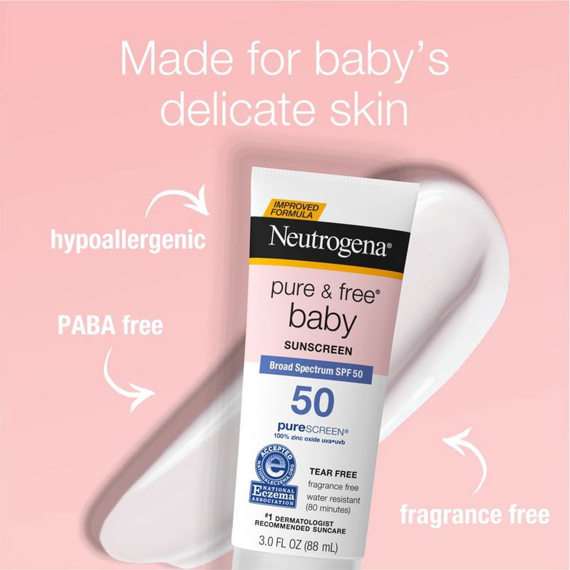 slide 4 of 9, Neutrogena Pure & Free Baby Sunscreen Lotion - SPF 50 - 3 fl oz/1pk, 0 x 3 fl oz, 1 ct