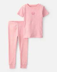 Carter's Toddler Girl Butterfly Rib Snug Fit 2-Piece Pajama Set - Pink - 5T