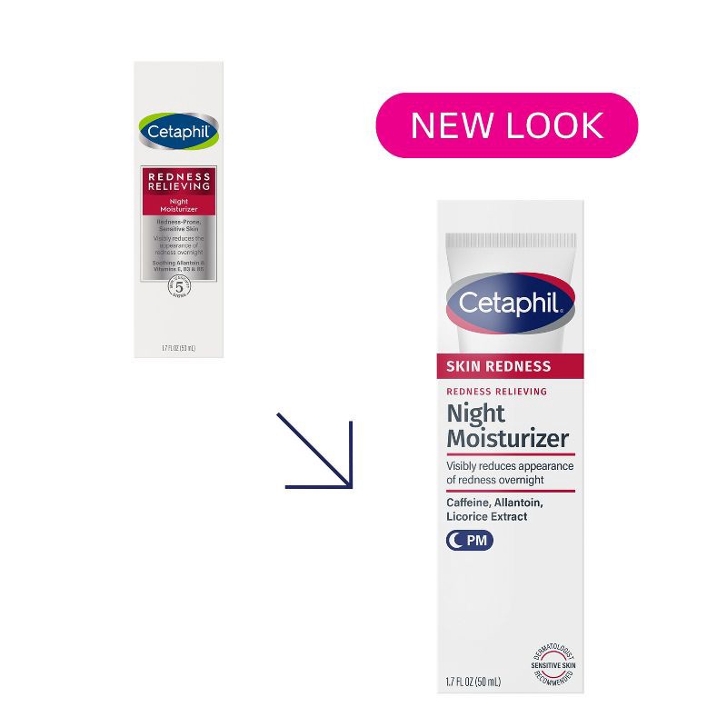 slide 3 of 6, Cetaphil Redness Relieving Night Face Moisturizer - Fragrance Free - 1.7 fl oz​, 1.7 fl oz