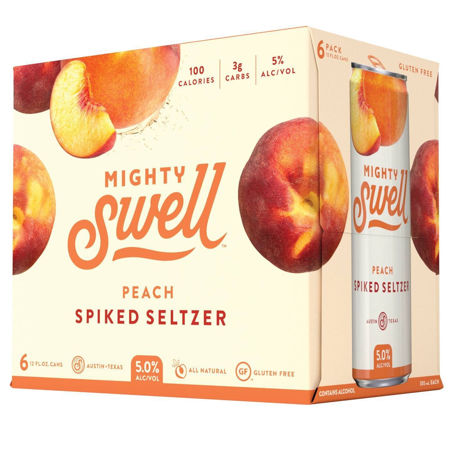 slide 1 of 1, Mighty Swell Peach Spiked Seltzer - 6pk/12 fl oz Cans, 6 ct; 12 fl oz