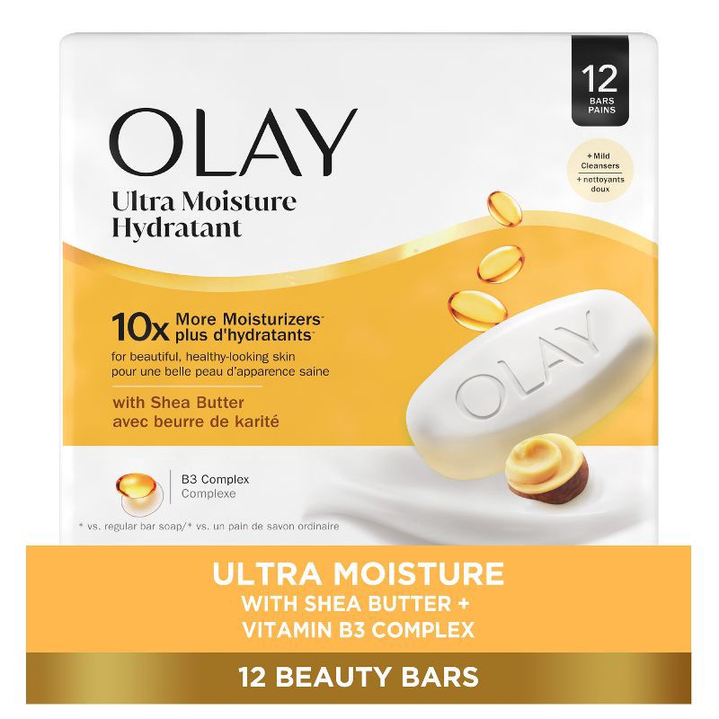 slide 1 of 9, Olay Moisture Outlast Ultra Moisture Shea Butter Beauty Bar Soap with Vitamin B3 Complex - 3.17oz/12ct, 3.17 oz, 12 ct