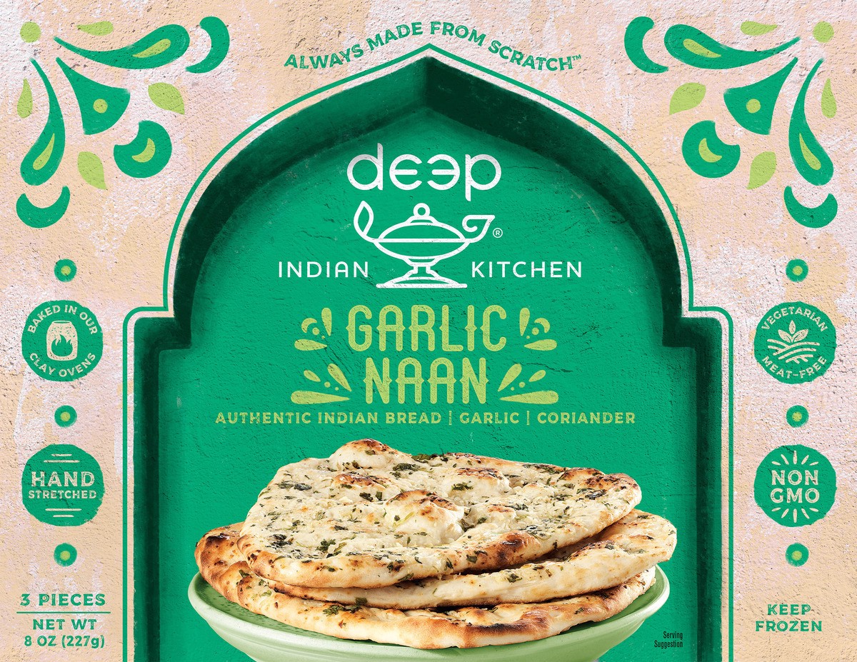 slide 1 of 1, Deep Indian Kitchen Hand-stretched Garlic Naan, 8 oz