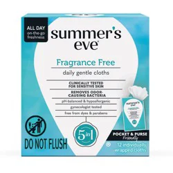 Summer's Eve Fragrance Free Gentle Daily Feminine Wipes, 12 Count