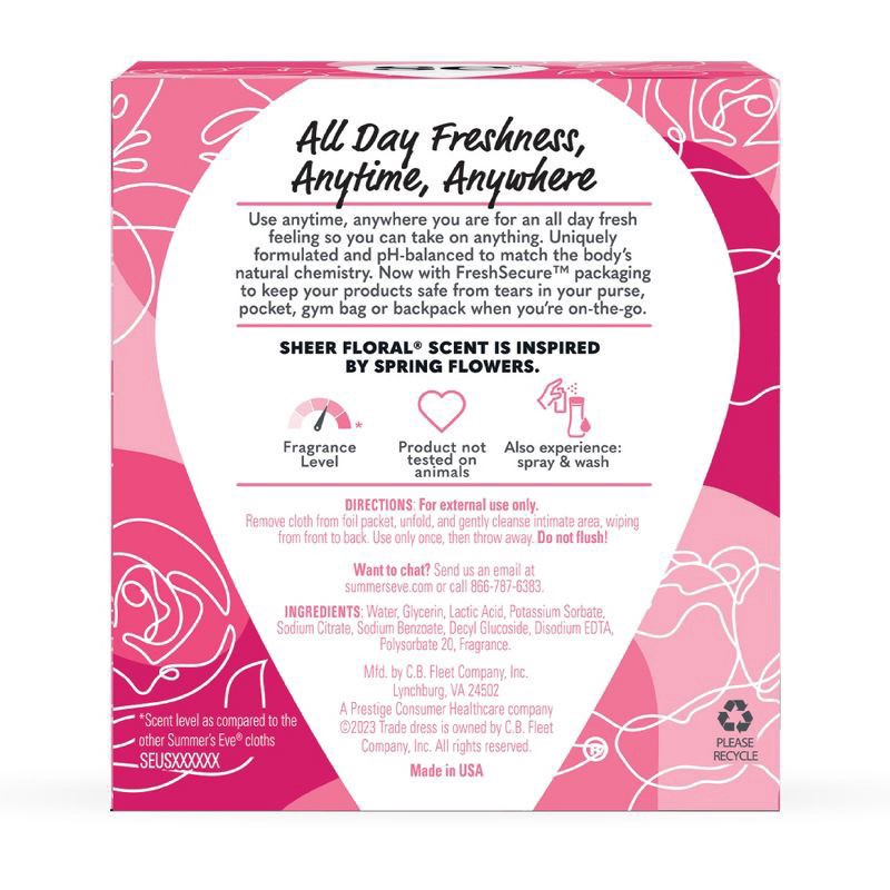 slide 6 of 8, Summer's Eve Sheer Floral Daily Feminine Wipes, Removes Odor, pH Balanced, 12 count, 12 ct