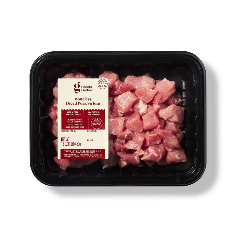 slide 1 of 3, Boneless Diced Pork Sirloin - 1lb - Good & Gather™, 1 lb