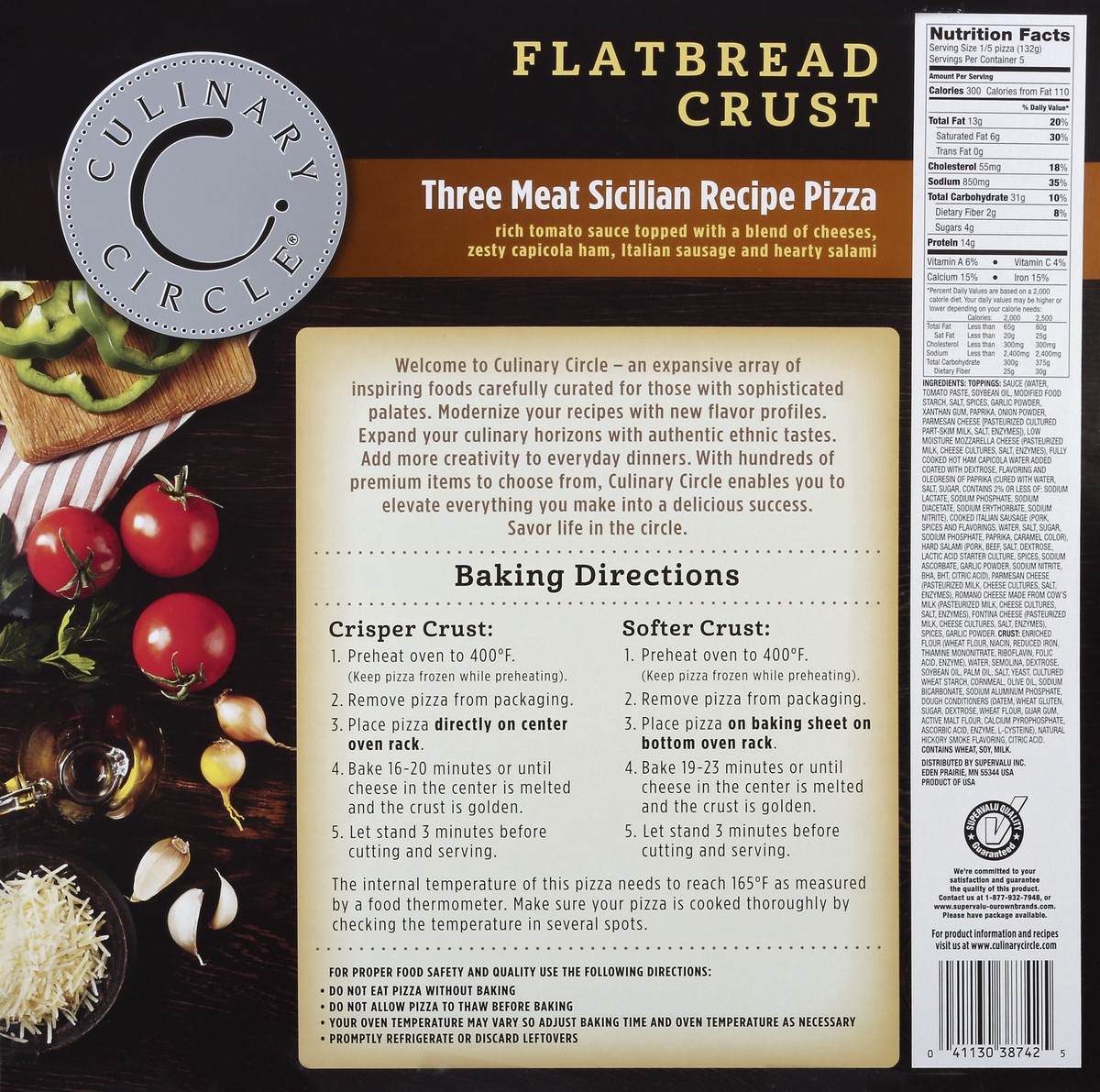 slide 6 of 6, Culinary Circle Three Meat Sicillian Flatbread Pizza, 23.25 oz