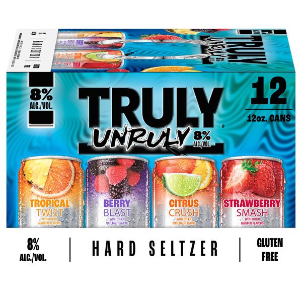 slide 1 of 1, TRULY Unruly Hard Seltzer Variety Pack 8% ABV (12 fl. oz. Can, 8pk.), 12 ct; 12 oz