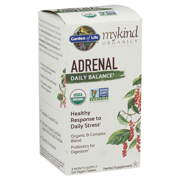 slide 4 of 29, Garden of Life My Kind Organics Adrenal Daily Balance Herbal Supplement, 120 ct