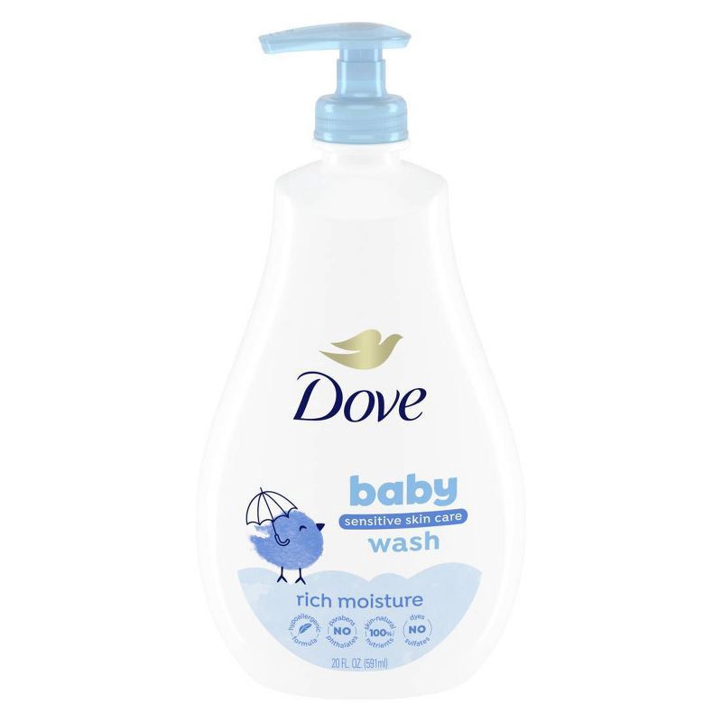 slide 1 of 9, Baby Dove Rich Moisture Baby Wash & Shampoo, Hypoallergenic and Tear-Free - 20 fl oz: Liquid, Pump Bottle, Sensitive and Dry Skin, 20 fl oz