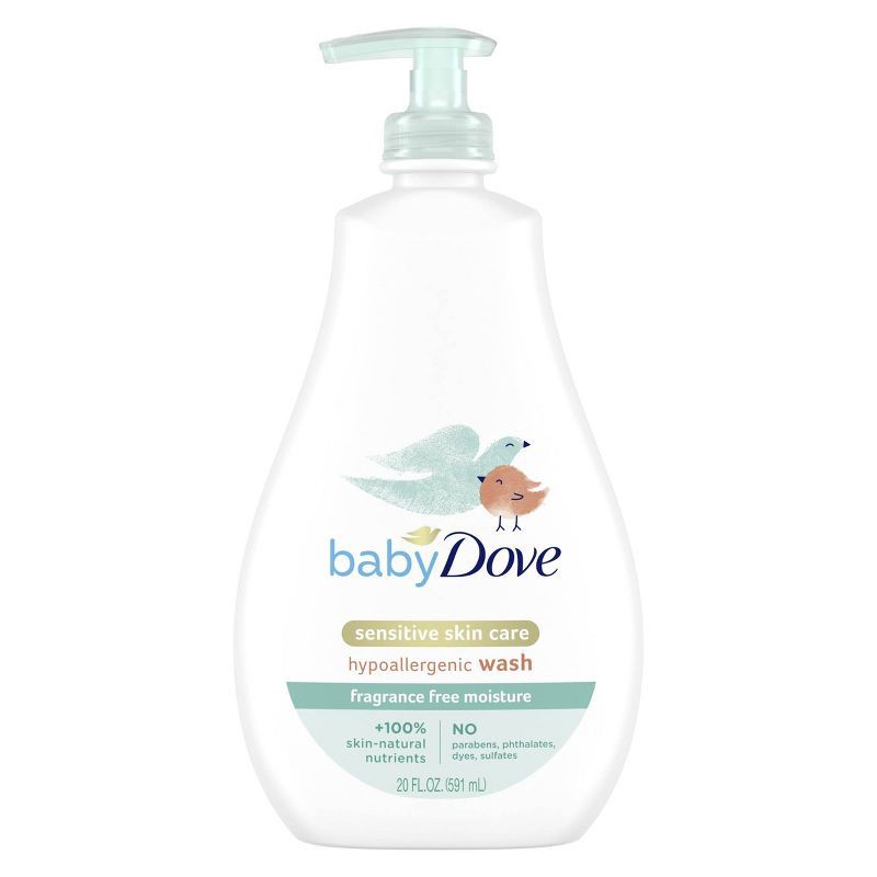 slide 2 of 10, Baby Dove Fragrance Free Moisture Baby Body Wash & Shampoo Hypoallergenic for Eczema-Prone Skin - 20 fl oz, 20 fl oz