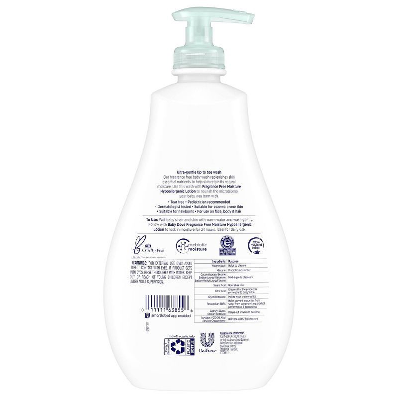 slide 2 of 9, Baby Dove Fragrance Free Moisture Baby Body Wash & Shampoo Hypoallergenic for Eczema-Prone Skin - 20 fl oz, 20 fl oz