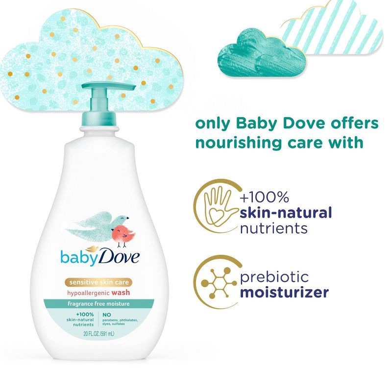 slide 6 of 10, Baby Dove Fragrance Free Moisture Baby Body Wash & Shampoo Hypoallergenic for Eczema-Prone Skin - 20 fl oz, 20 fl oz