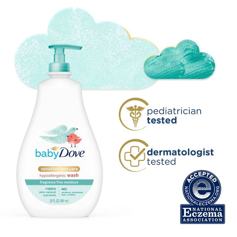 slide 7 of 10, Baby Dove Fragrance Free Moisture Baby Body Wash & Shampoo Hypoallergenic for Eczema-Prone Skin - 20 fl oz, 20 fl oz