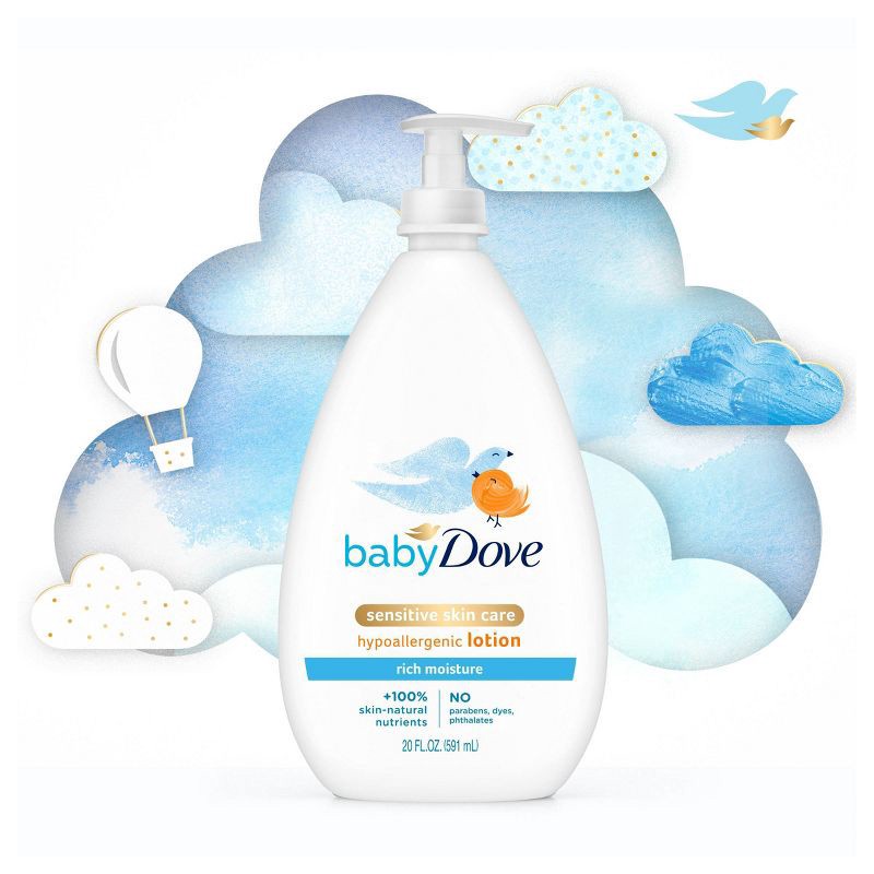 slide 3 of 7, Baby Dove Rich Moisture Sensitive Skin Scented Hypoallergenic Lotion - 20 fl oz, 20 fl oz