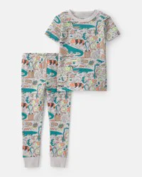 Carter's Toddler Boy Alligator 100% Cotton Snug Fit 2-Piece Pajama Set - Grey, 2T