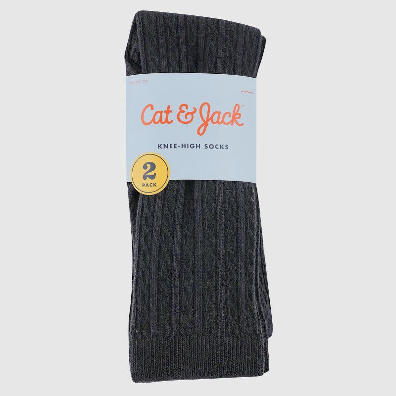 slide 2 of 3, Girls' 2pk Casual Knee High Socks - Cat & Jack™ Black L, 2 ct
