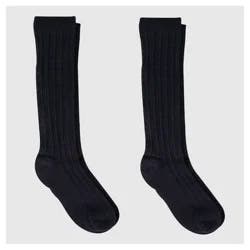 Girls' 2pk Casual Knee High Socks - Cat & Jack™ Black S: Polyester Banded Cuff, Cable Knit