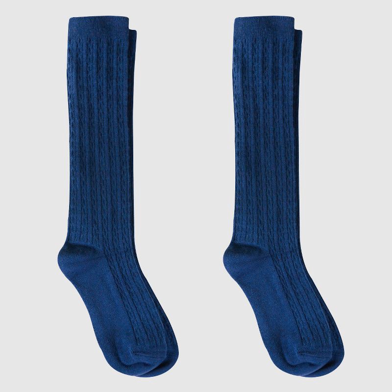 slide 1 of 3, Girls' 2pk Knee High Socks 2pk - Cat & Jack™ Nightfall Blue M, 2 ct