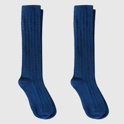 Girls' 2pk Knee High Socks 2pk - Cat & Jack™ Nightfall Blue M