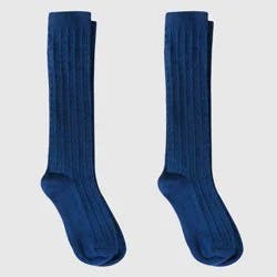 Girls' 2pk Knee High Socks 2pk - Cat & Jack™ Nightfall Blue M