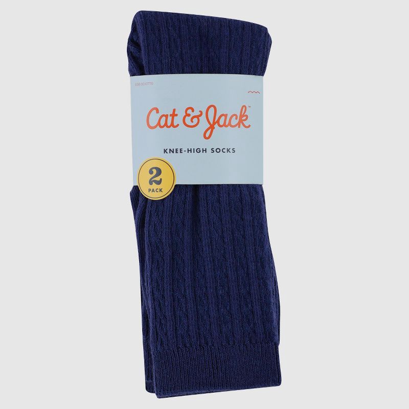 slide 2 of 3, Girls' 2pk Knee High Socks - Cat & Jack™ 2pk Nightfall Blue S, 2 ct