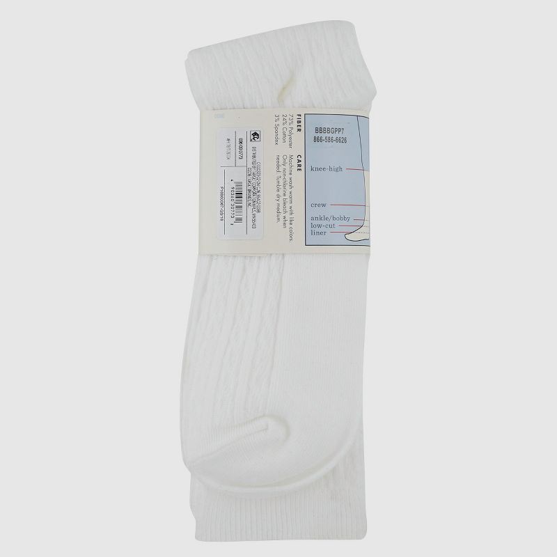slide 3 of 3, Girls' 2pk Knee High Socks - Cat & Jack™ White M: Polyester Banded Cuff, 2 ct