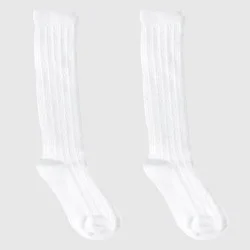 Girls' 2pk Knee High Socks - Cat & Jack™ White M: Polyester Banded Cuff