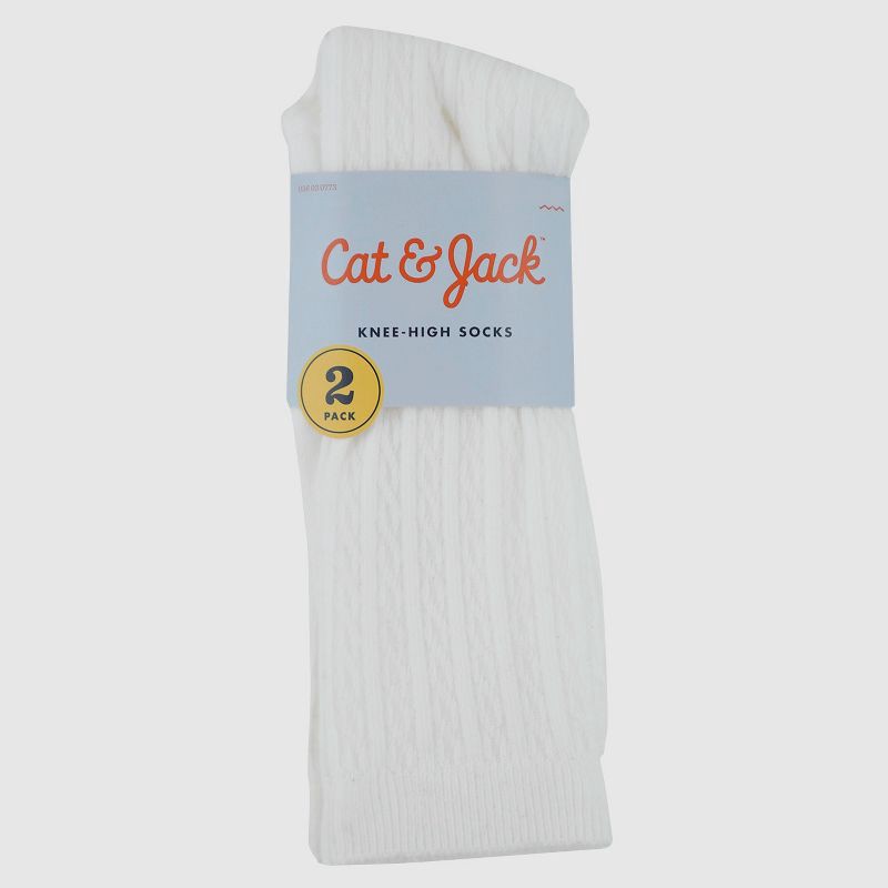slide 2 of 3, Girls' 2pk Knee High Socks - Cat & Jack™ White Winter White S, 2 ct
