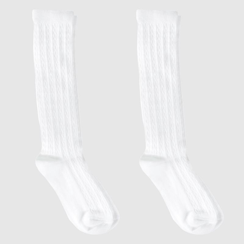slide 1 of 3, Girls' 2pk Knee High Socks - Cat & Jack™ White Winter White S, 2 ct