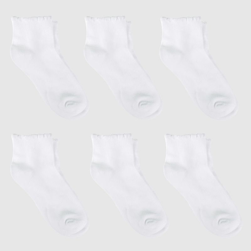 slide 1 of 3, Girls' 6pk Casual Ankle Socks - Cat & Jack™ White L, 6 ct