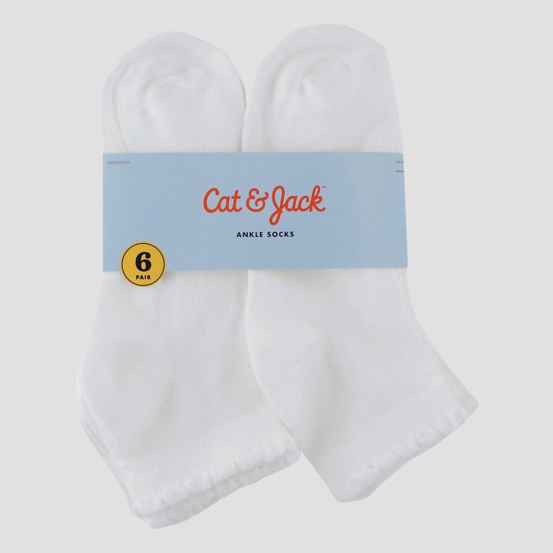 slide 2 of 3, Girls' Casual Ankle Socks 6pk - Cat & Jack™ White M: Recycled Polyester, Knit Fabric, 6 ct