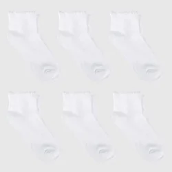 Girls' Casual Ankle Socks 6pk - Cat & Jack™ White M: Recycled Polyester, Knit Fabric