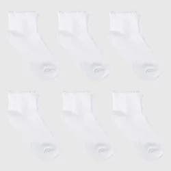 Girls' Casual Ankle Socks 6pk - Cat & Jack™ White M: Recycled Polyester, Knit Fabric