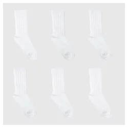Girls' 6pk Cable Crew Socks - Cat & Jack™ White L