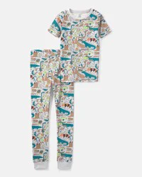 Carter's Boys Alligator 100% Cotton Snug Fit 2-Piece Pajama Set - Grey Multi 8