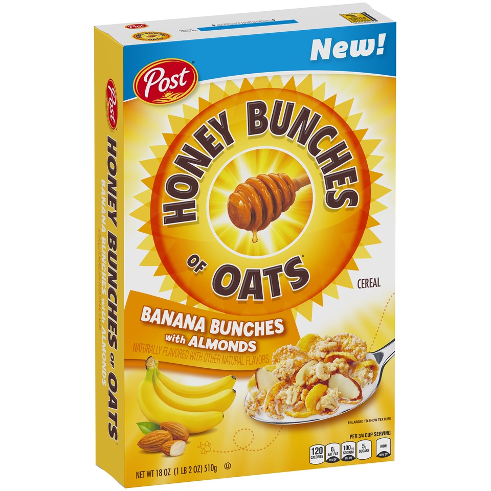 slide 2 of 8, Honey Bunches of Oats Post Honey Bunches of Oats Banana Bunches with Almonds Cereal, 18 oz