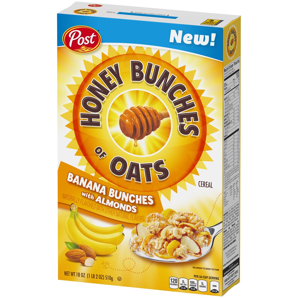 slide 3 of 8, Honey Bunches of Oats Post Honey Bunches of Oats Banana Bunches with Almonds Cereal, 18 oz