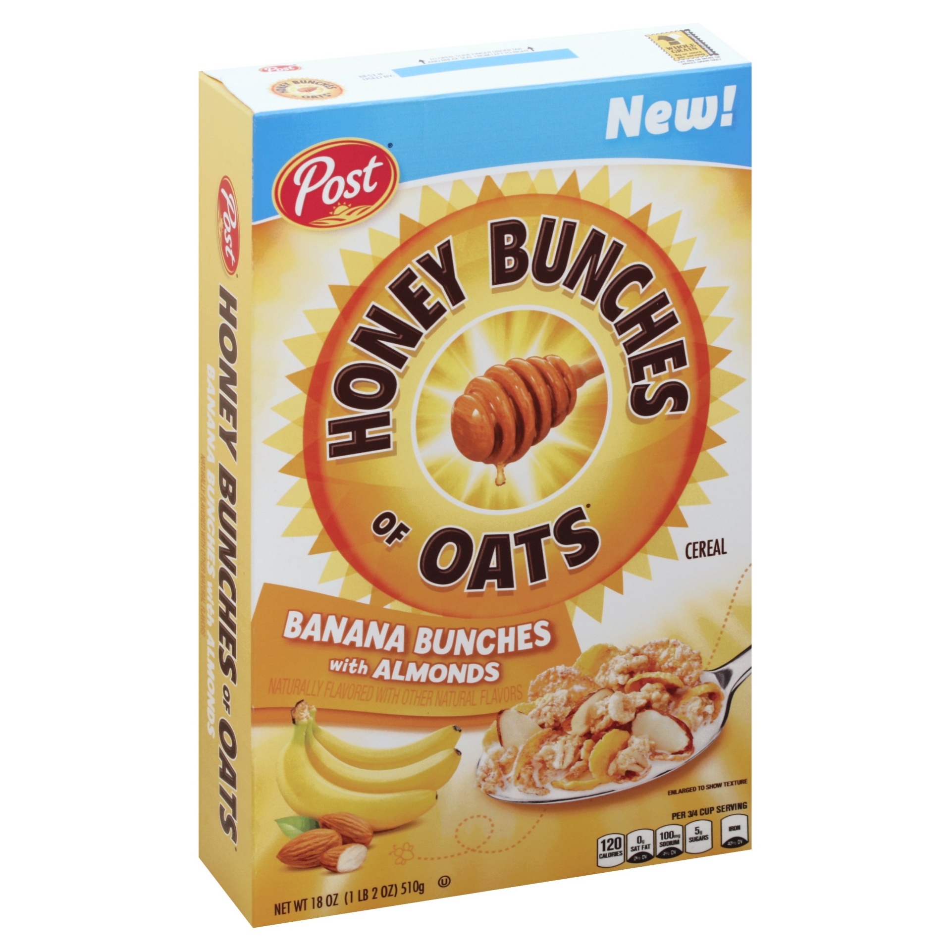 slide 1 of 8, Honey Bunches of Oats Post Honey Bunches of Oats Banana Bunches with Almonds Cereal, 18 oz