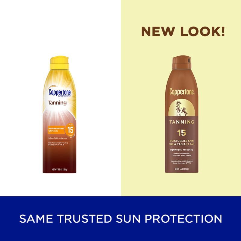 slide 15 of 15, Coppertone Tanning Sunscreen Spray - Water Resistant Spray Sunscreen - SPF 15 - 5.5oz, 5 x 5.5 oz