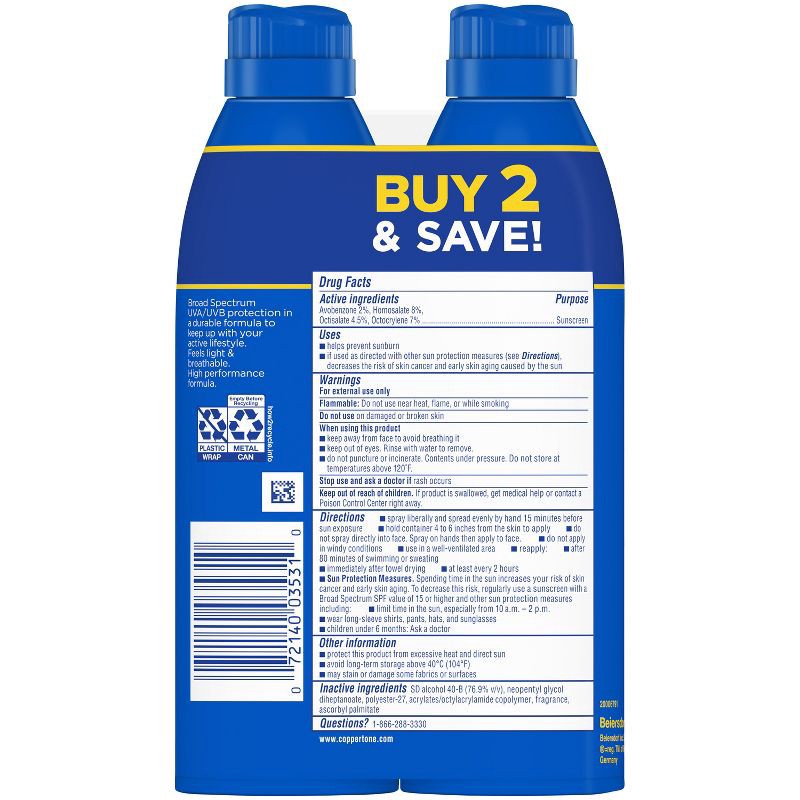 slide 14 of 17, Coppertone Sport Sunscreen Spray - SPF 30 - Twin Pack 11oz, 11 oz