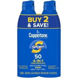 Coppertone Sport Sunscreen Spray - SPF 50 - 11oz - Twin Pack