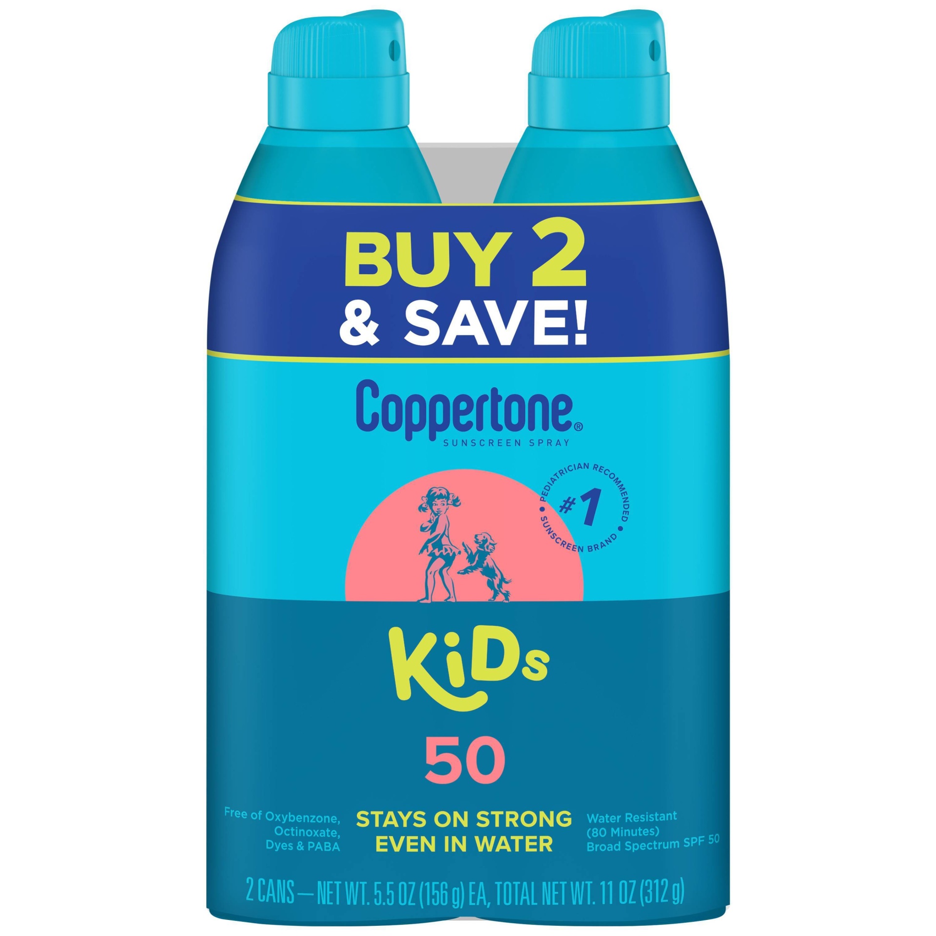 slide 1 of 4, Coppertone Kids Sunscreen Spray - SPF - Twin Pack, 50 x 11 oz
