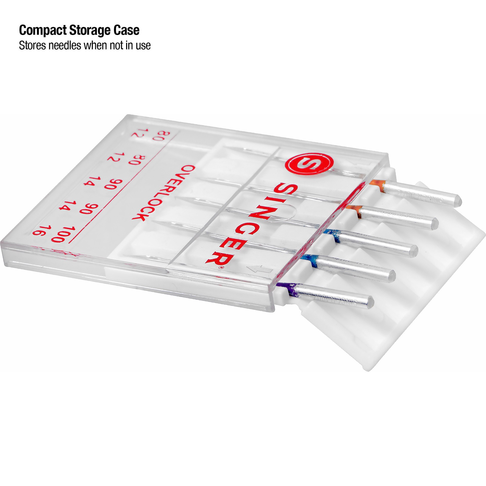 slide 3 of 6, SINGER Overlock Sewing Machine Needles, Size 80/12, 90/14, 100/16 - 5 Count, 5 ct