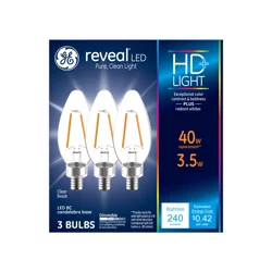 GE Reveal HD+ 40W Replacement LED Decorative Clear Blunt Tip Candelabra Base BC Light Bulbs