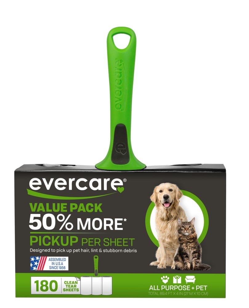 slide 1 of 4, Evercare Pet Hair Lint Roller with 2 Refills, 180 SHEETS